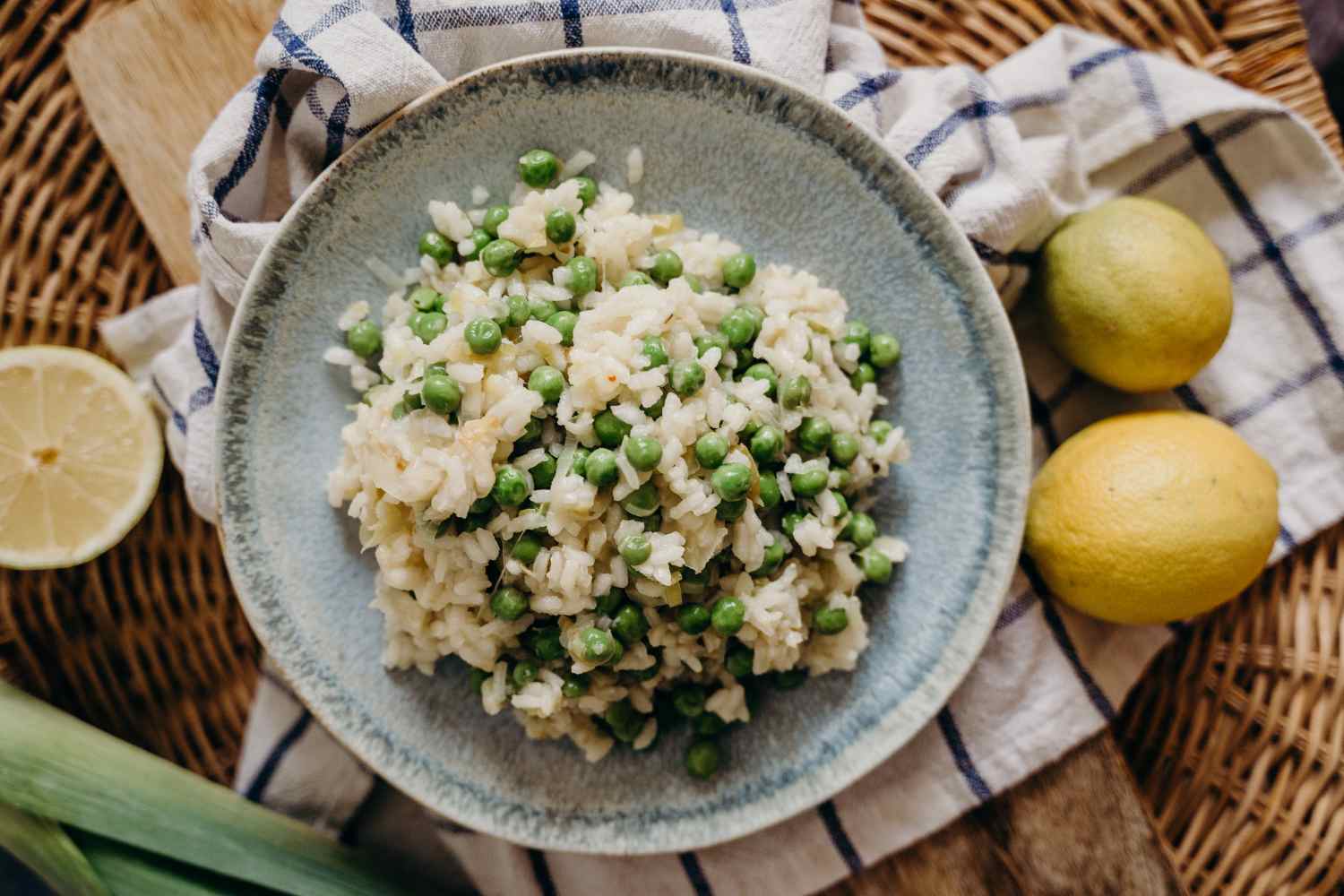 Risotto lemon peas and leek