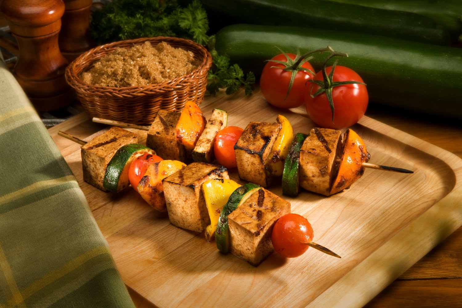 Tofu and vegetables skewers