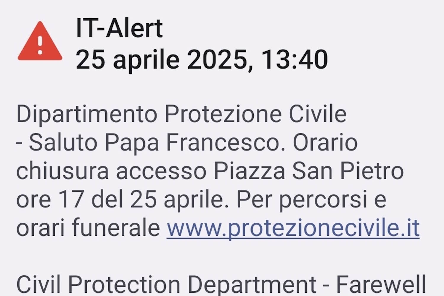 funerali papa francesco it alert