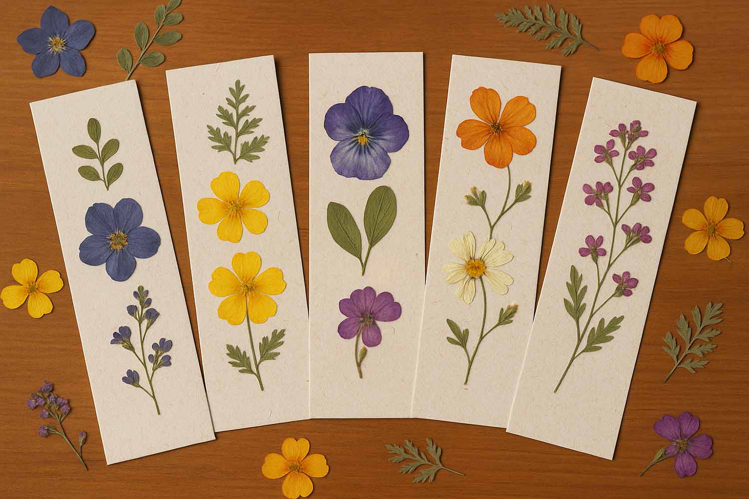 segnalibri con fiori pressati