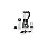 Bosch appliances Vitapower MMB6177S - blender with chopper, 4, 1200 W series, 30,000 rpm, 0.6 l to -go bottle, solid blades, 1.5 l container, silver/black thermosafe glass glass