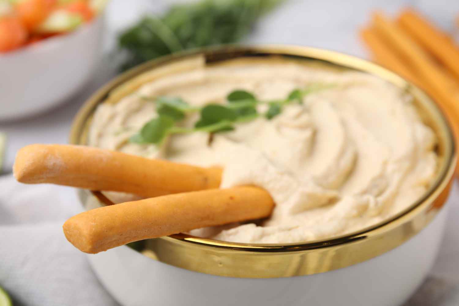 hummus and breadsticks