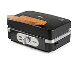 DOMO DO9278C - 3 in 1 multifunction device, Waffle plate, contact grid, 1100 W, opaque design in black, with wooden handle