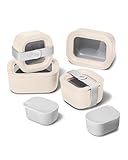 Caraway mini set of 11 food containers, in conscious glass ceramic glass, air release technology, compact and stackable design, cream color