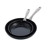 Greenpan Lima Midnight Set of anodized hard and non -anti -watering ceramic pans of 20 and 26 cm, without PFAS, dishwasher washable, suitable for induction and oven, black