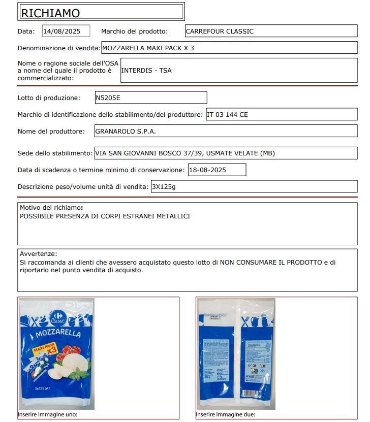 Mozzarella Carrefour Reclaims