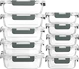 McCco - Glass food containers with lid, with snap closure, hermetic containers for lunch, microwave, oven, freezer and dishwasher, package of 10