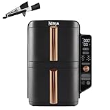 Ninja Double Stack XL Vertical Air Fryer, Double Zone, 4 Levels, 2 Compartments, 2 Grids, 9.5L Capacity, 6 Functions, 8 Portions, Dishwasher Safe Parts, Tongs, Black/Copper, SL400EUCP