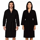 Jenny Sesal - Bathrobe for men and women in soft, lightweight, space-saving, quick-drying microfibre with hood, pockets, belt loops and hook (IT, Text, XL, Regular, Black)