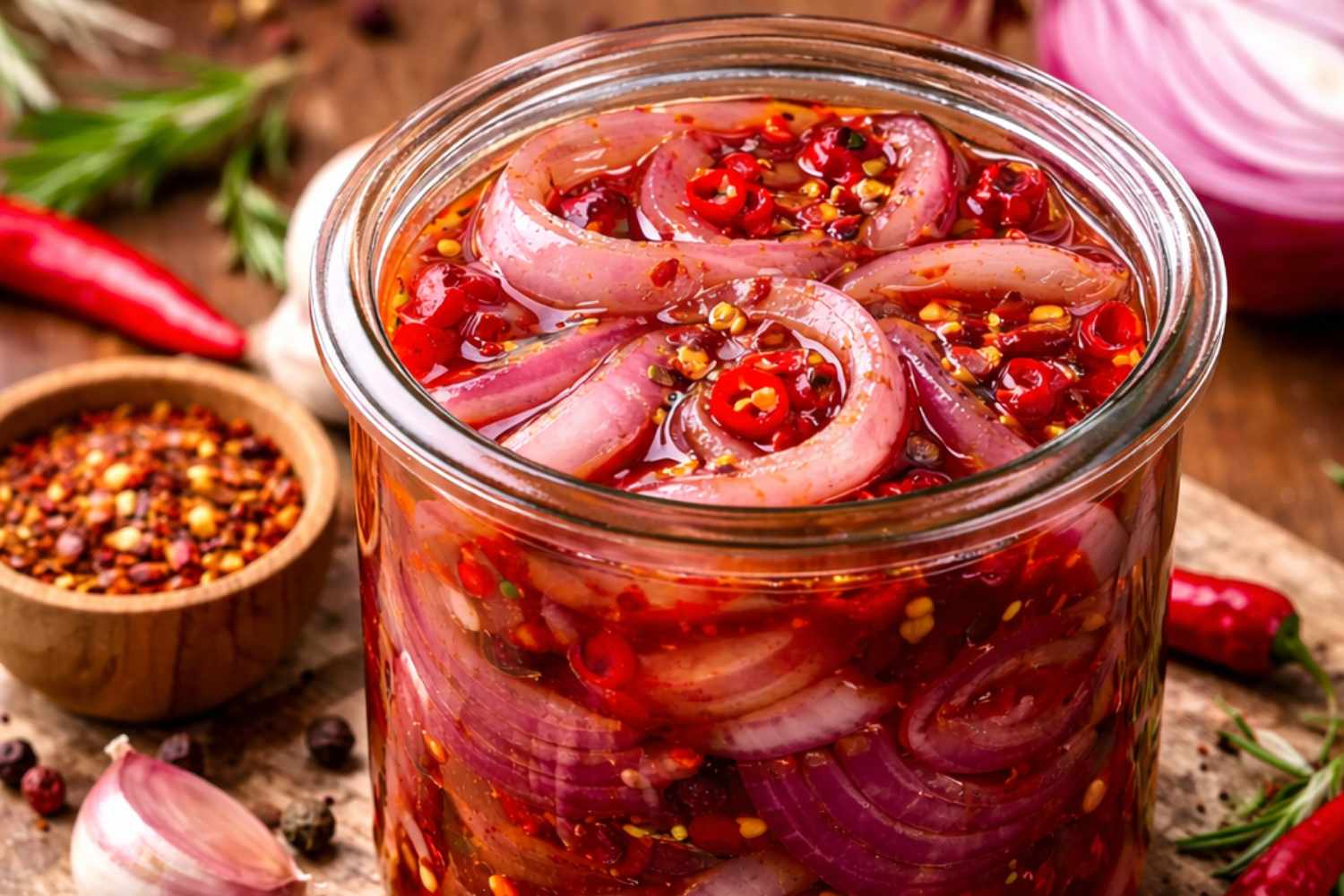 sweet and sour onions spiced with chilli