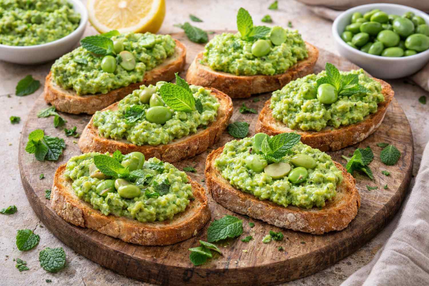 baskets of broad beans and mint