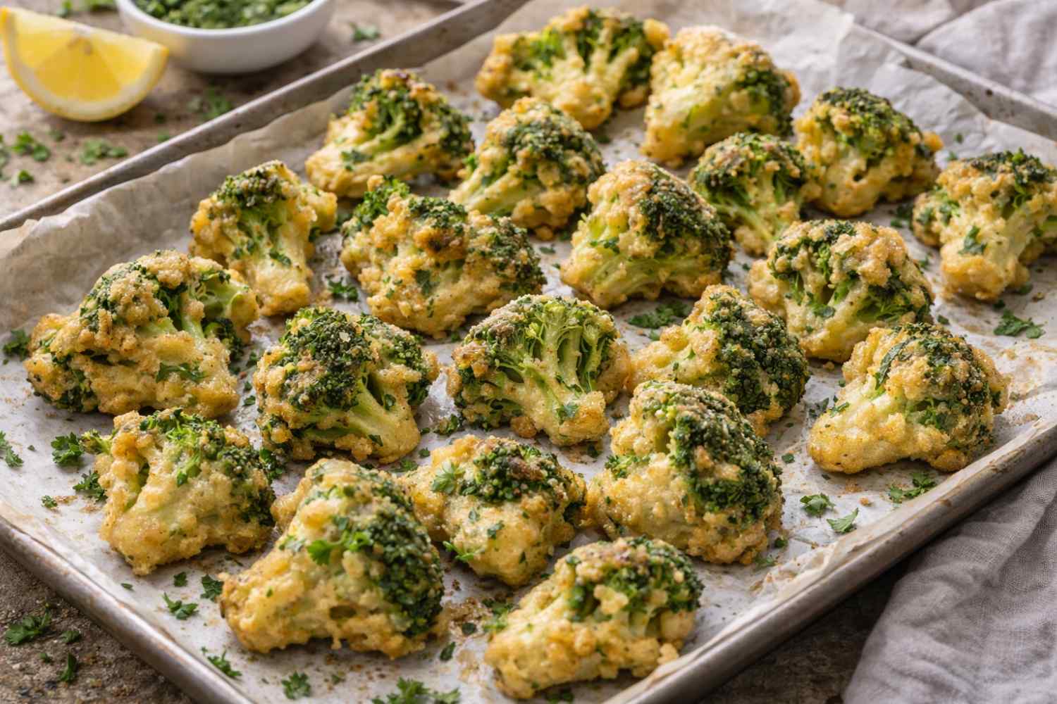 Baked battered broccoli