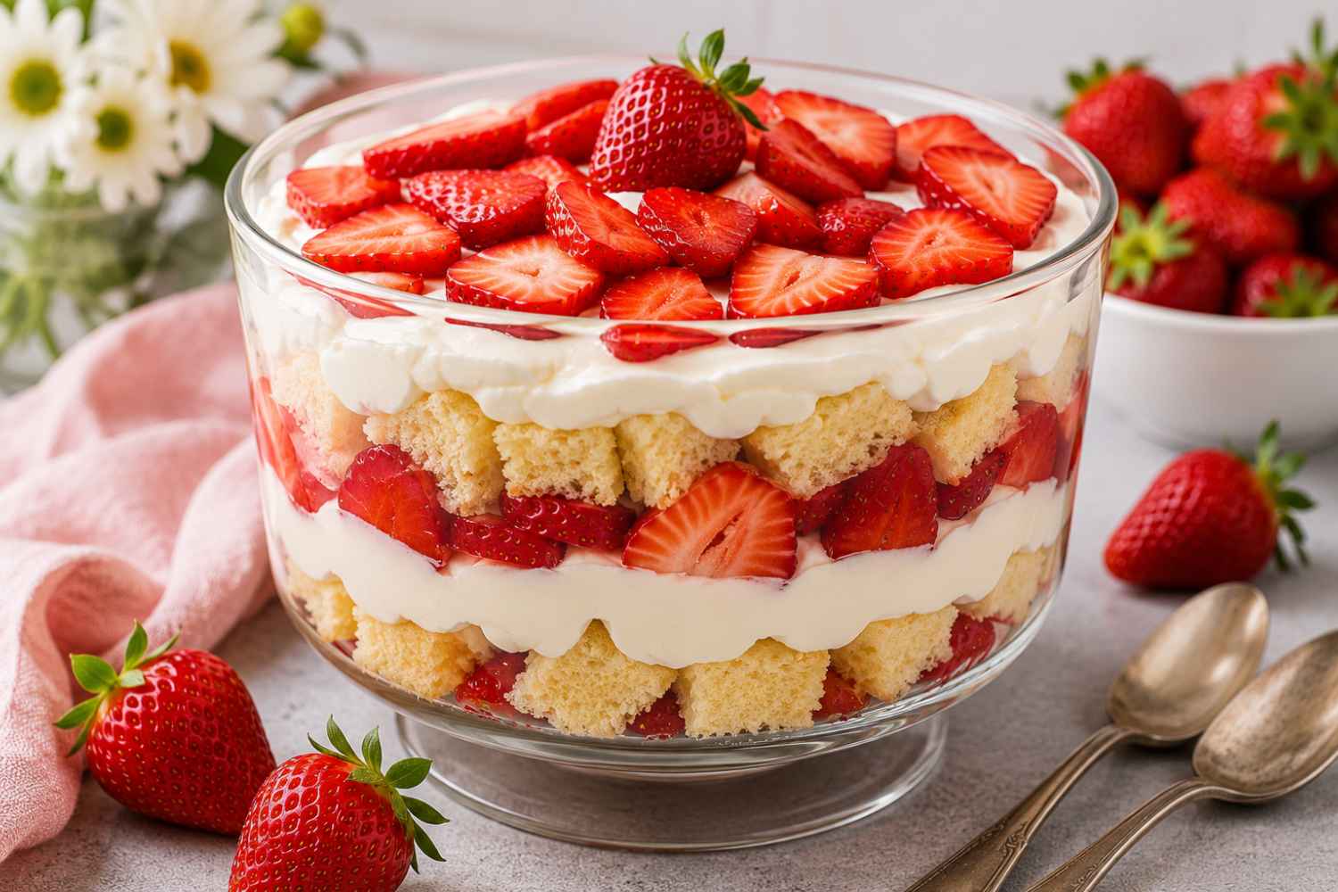 trifle sponge cake and strawberries