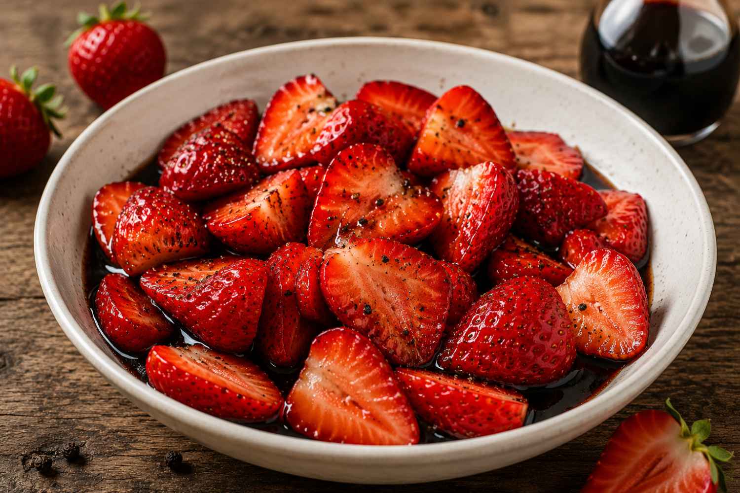 strawberries, pepper and balsamic