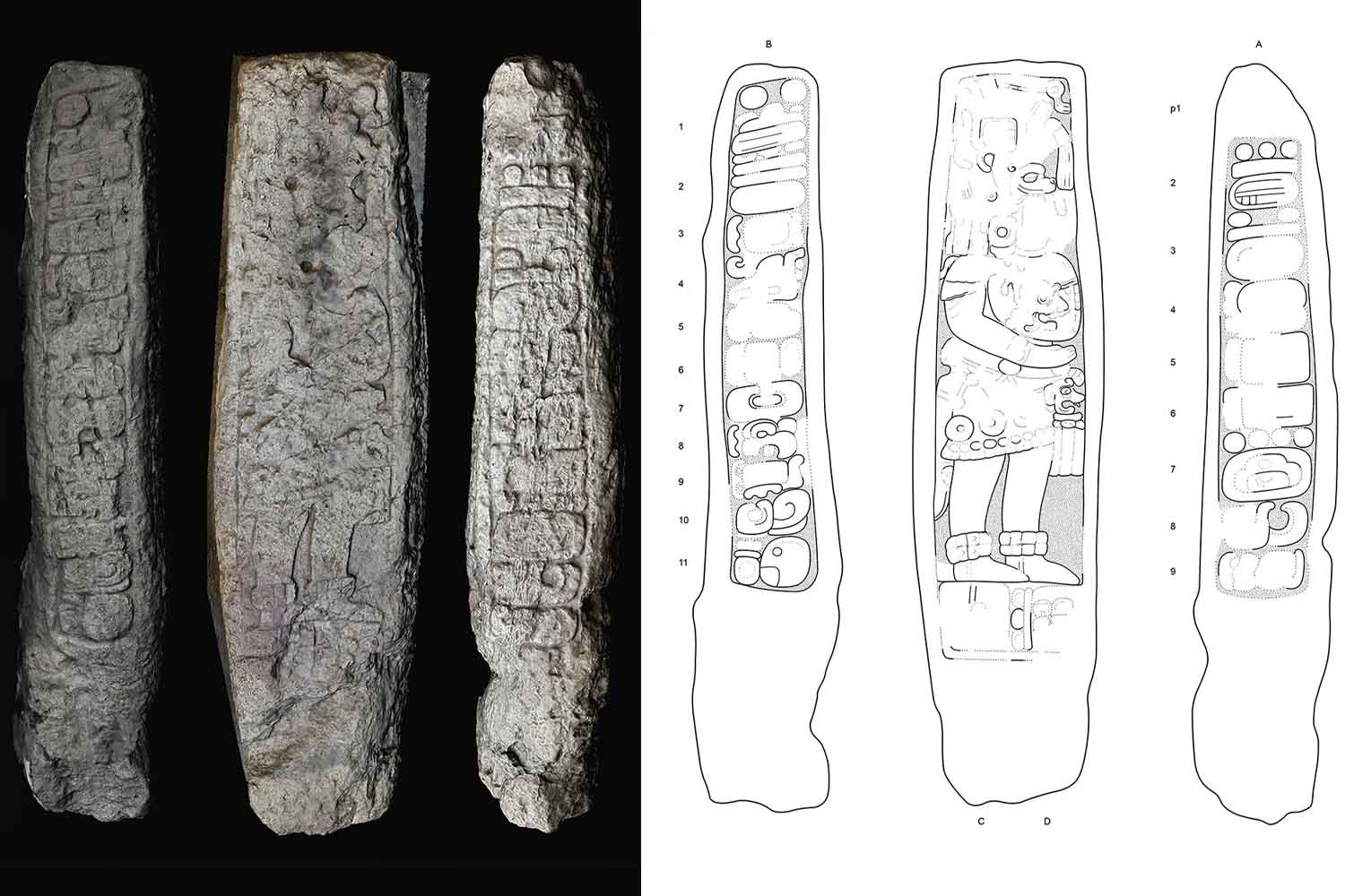 Stele 46. Lato sinistro, facciata frontale e lato destro