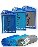 Fit-Flip Set of 3 refreshing towels 100x30cm - Refreshing microfibre towel, Airflip Cooling Towel - Colour: Dark blue - neon green/Grey- blue/Blue - dark blue, size: 100x30cm