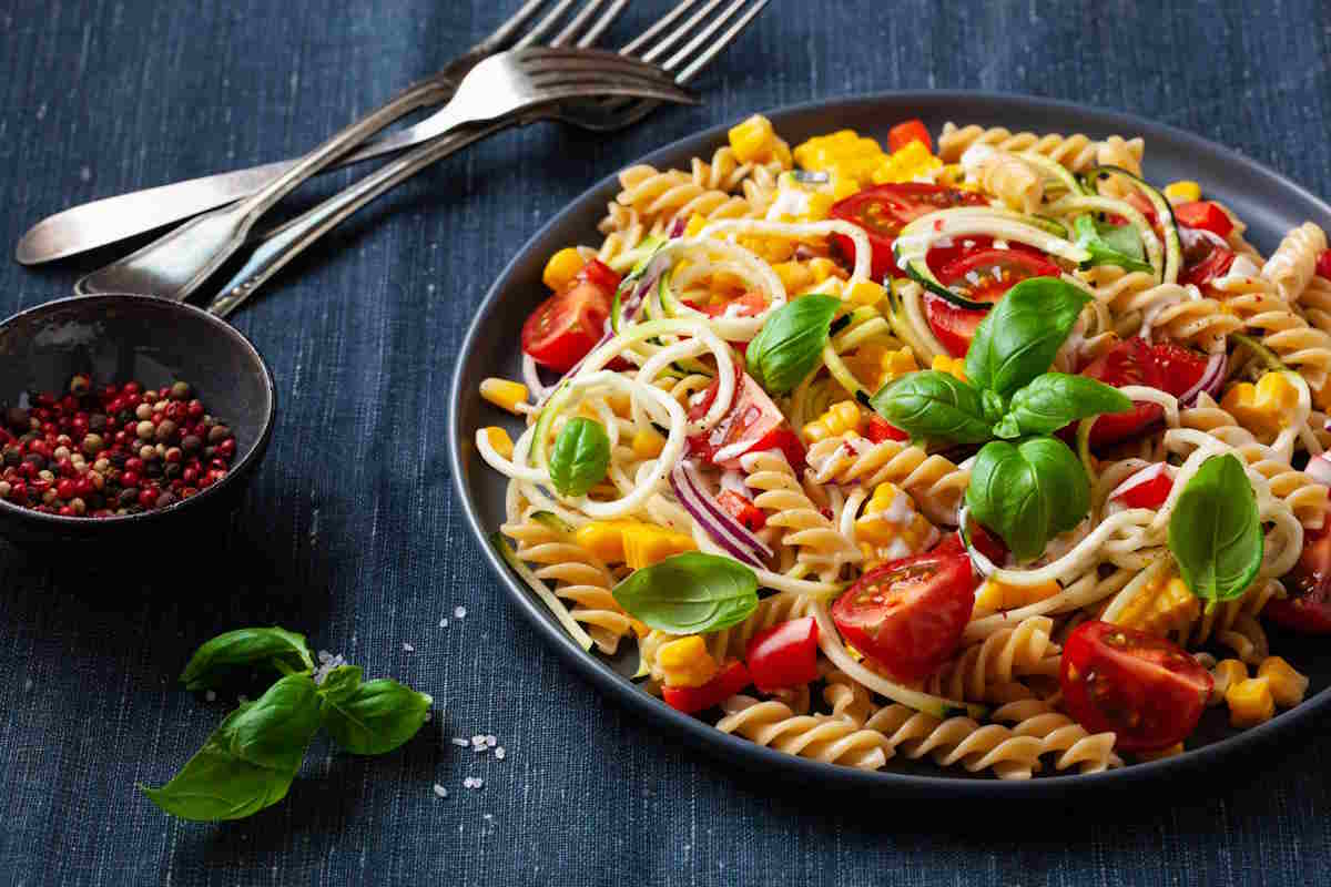 cold courgette and tomato pasta
