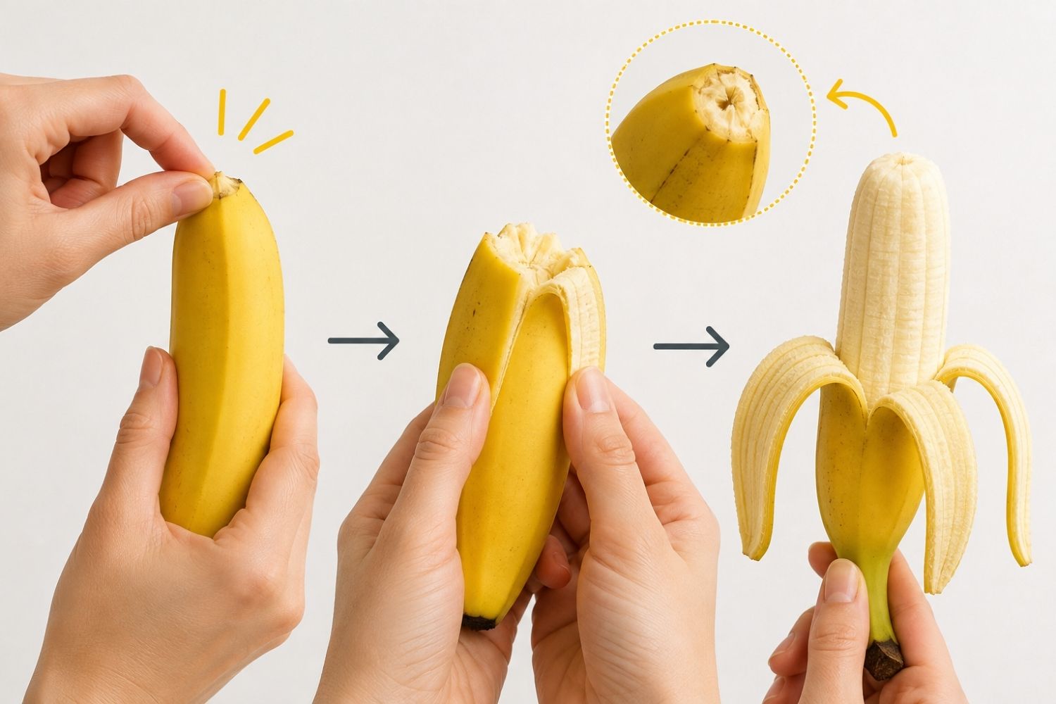 sbucciare banana al contrario