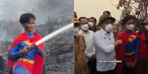 He puts out fires dressed as Superman: this 17-year-old has become the symbol of the fight against fires in Indonesia