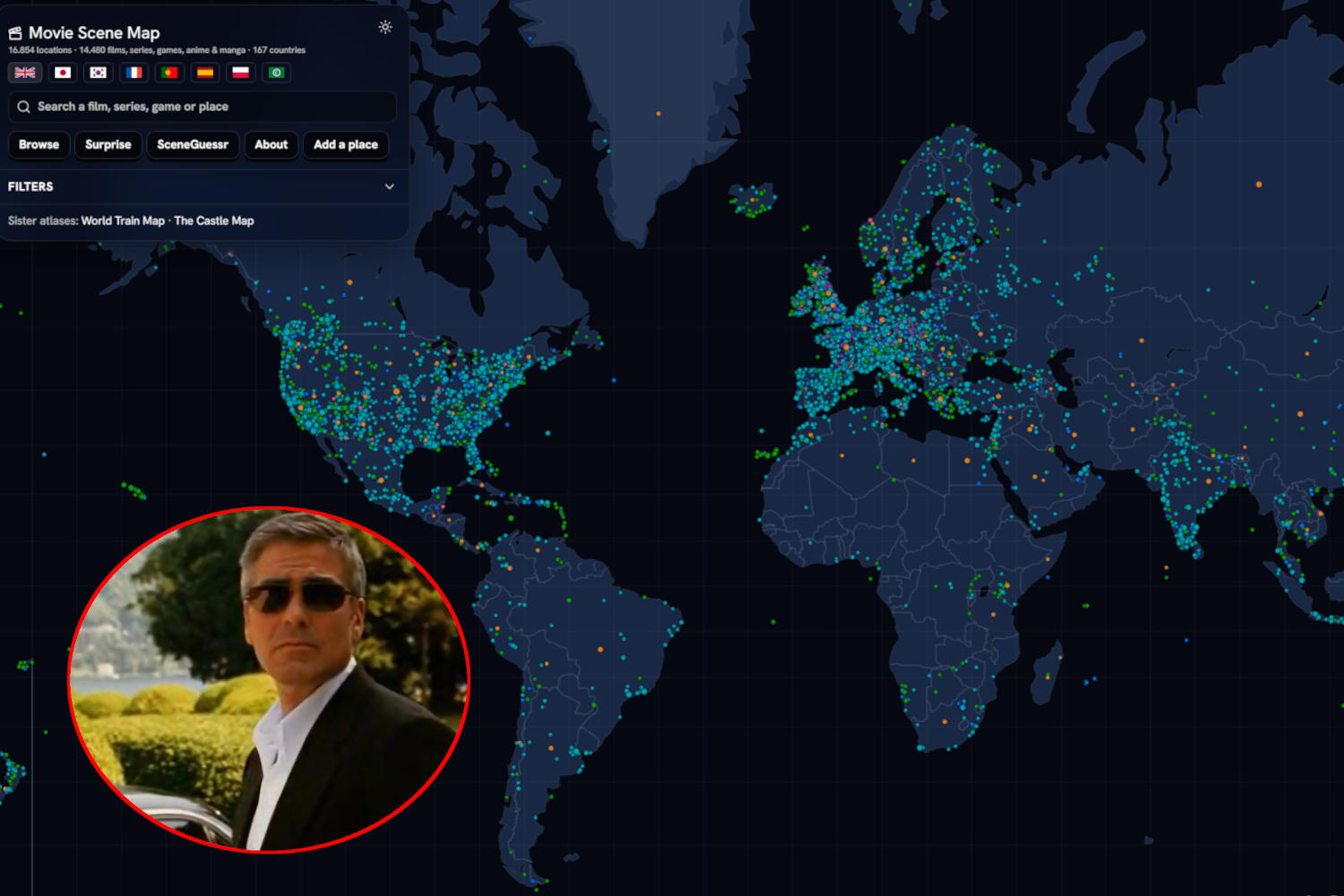 Have they filmed a film or TV series in your city? With this interactive map you can discover thousands of locations (including video games)
