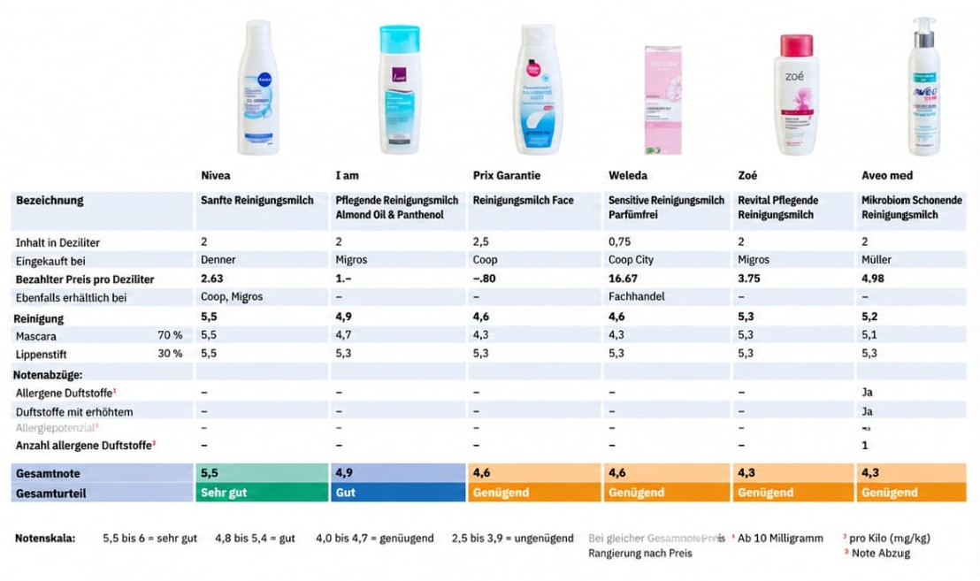 cleansing milk table 1