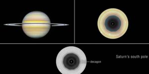 Astronomers have discovered a massive 10-sided wave-like structure churning above Saturn’s south pole