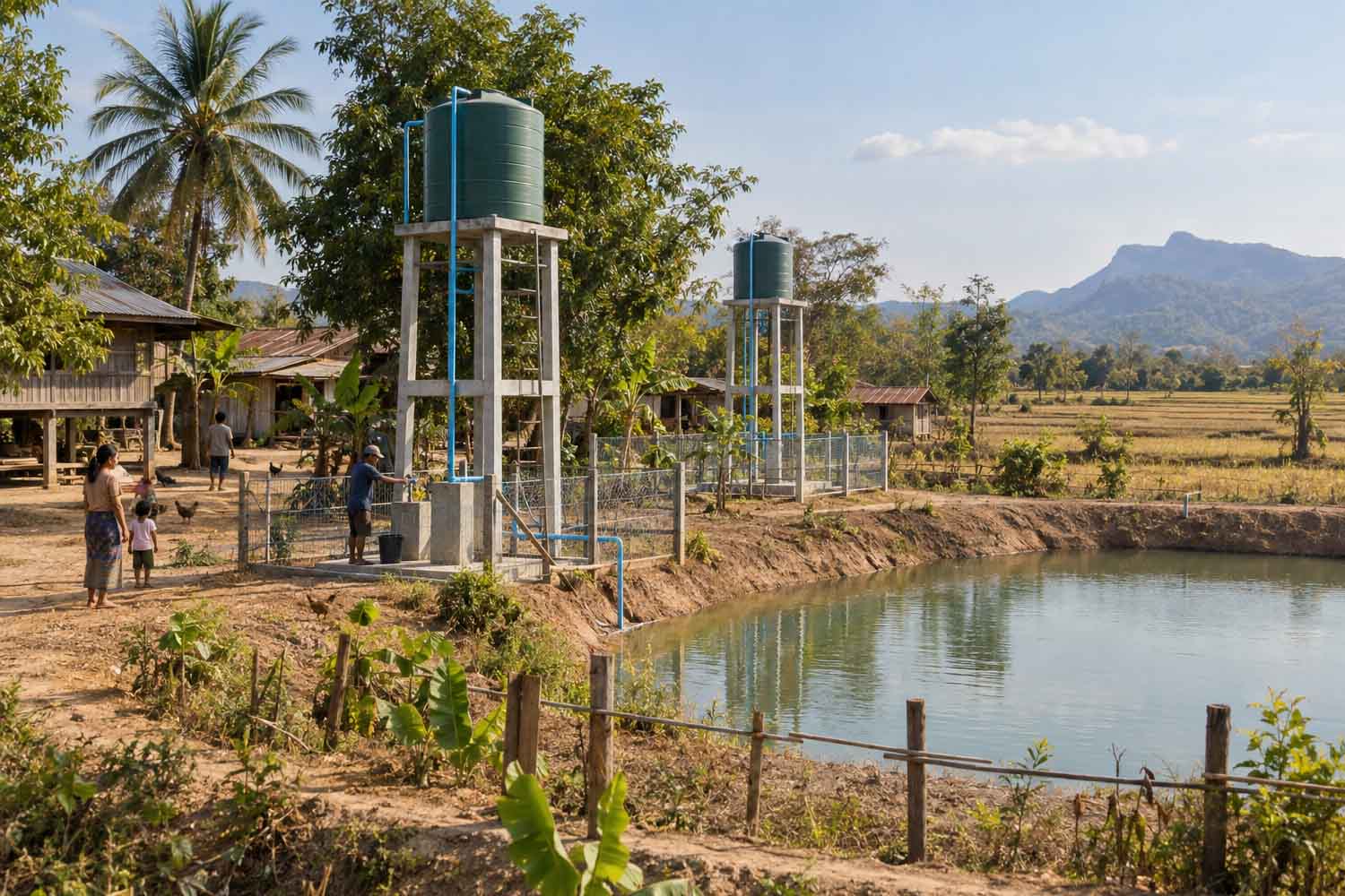 Villaggio rurale e serbatoi d’acqua