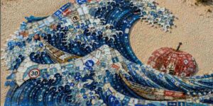 This artist has recreated Hokusai’s Great Wave on a Sardinian beach with a thousand disused road signs