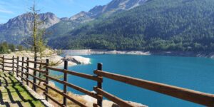 We cycled around Lake Ceresole Reale where the mountains of the Gran Paradiso Park are reflected in the blue waters