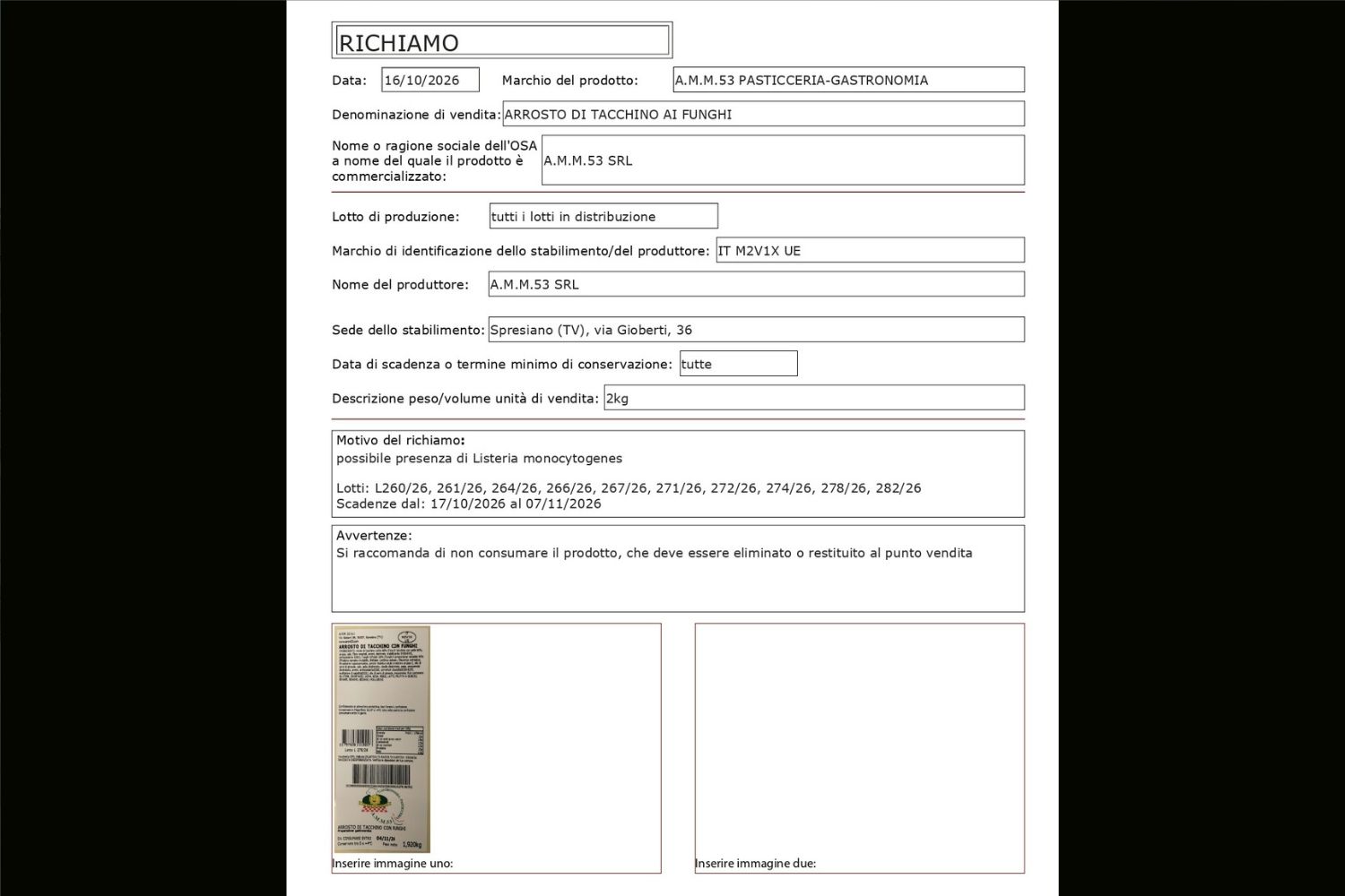 roast turkey with mushrooms recall